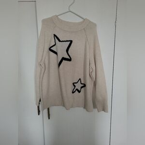 Aerie Cream Sweater with Black Star Design